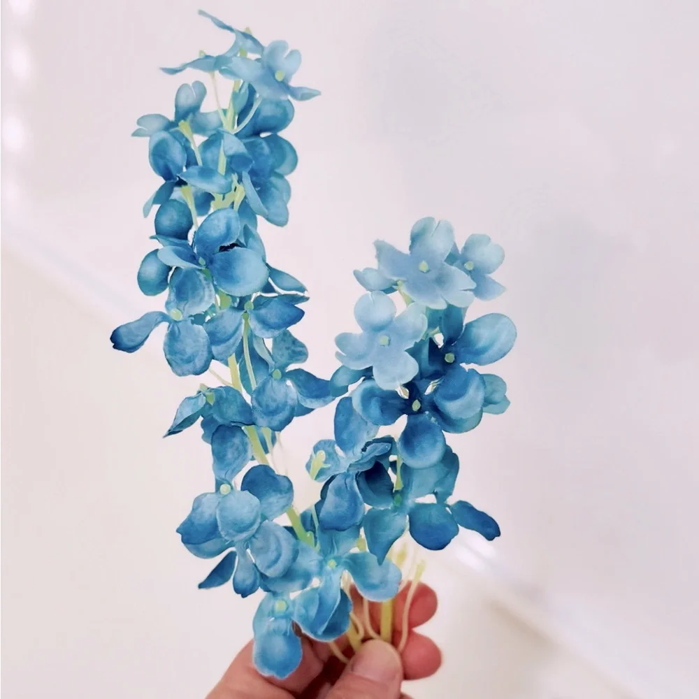 SHABBY CHIC 3 Blue Hydrangea Flowers Floral Arrangement Faux Flower Lifelike